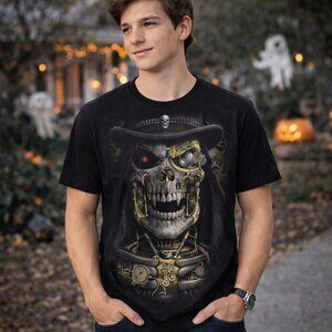 Scary T-Shirt Skull Grim Reaper Tee Crew Neck - Short Sleeve